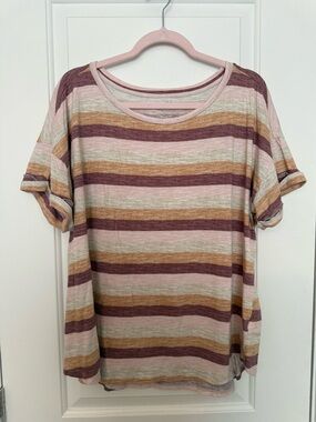 Maurices Striped Short Sleeve Tee in Pink, Mauve & Mustard
